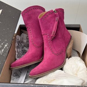 Dingo Fuchsia Suede Ankle Boots with Stud Accents